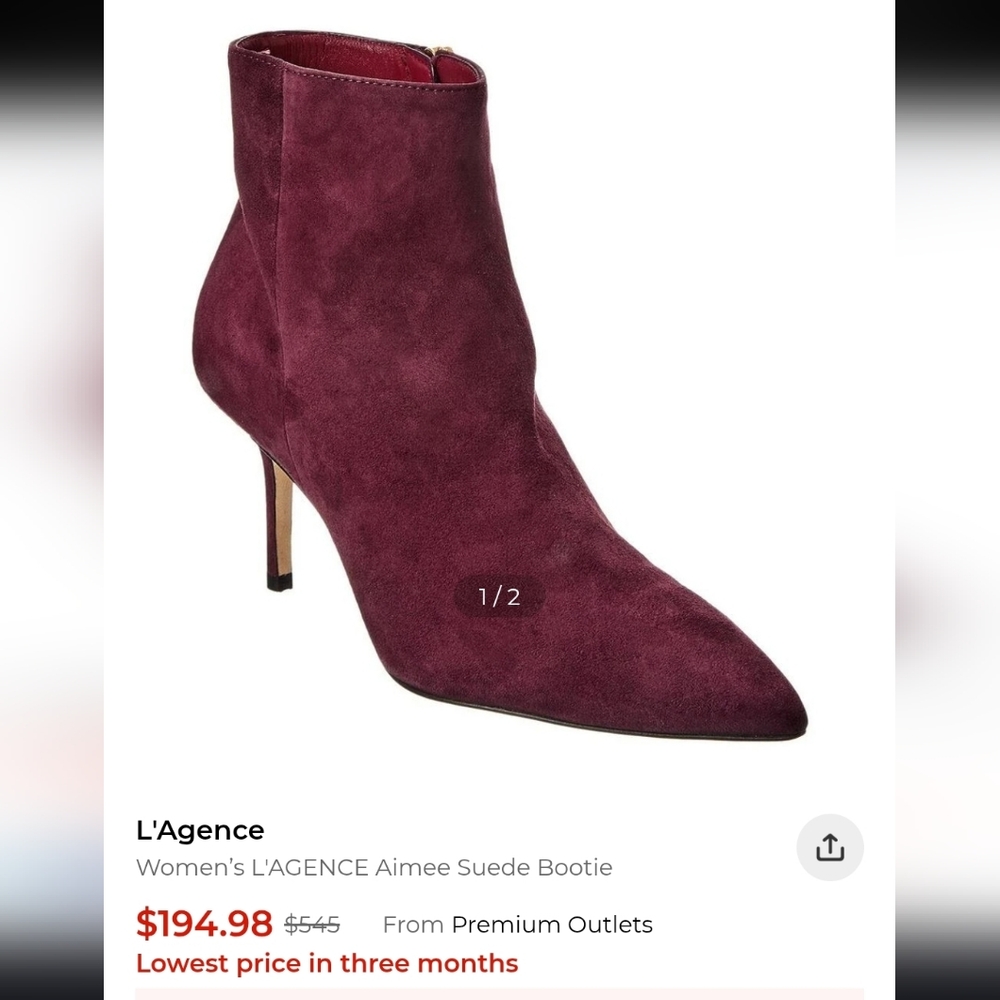Size 8.5 L'AGENCE Burgundy Suede Ankle Boot Stilletos